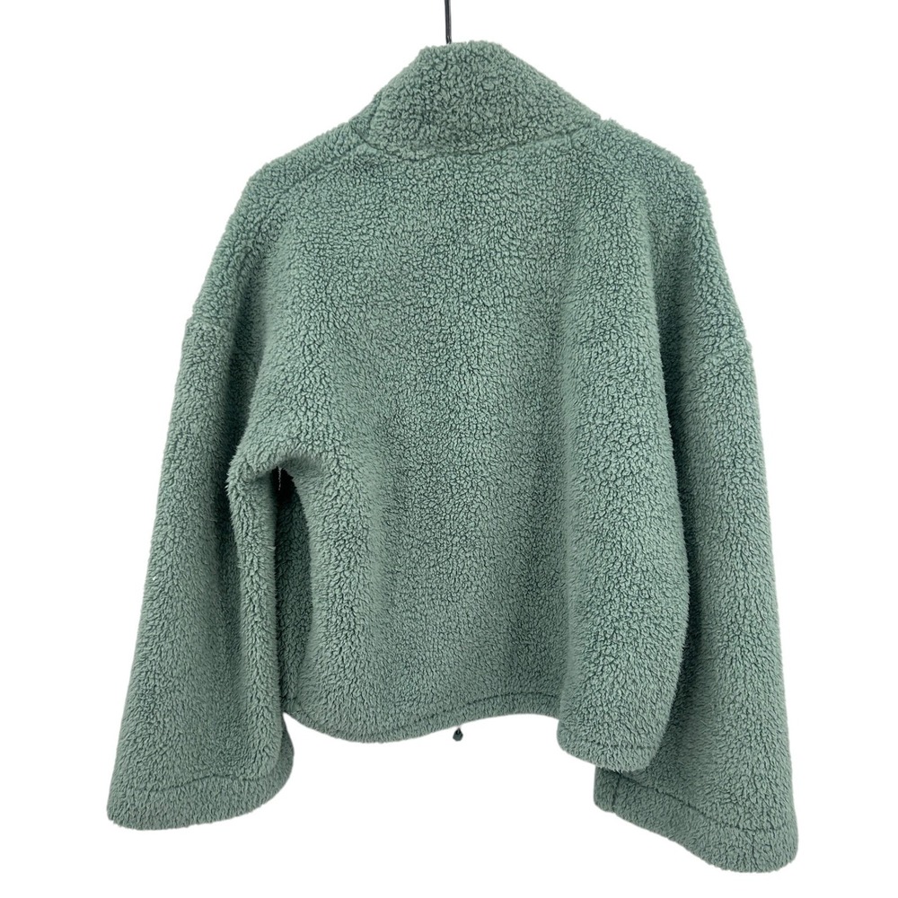 Sherpa Fleece Pullover Cropped Small Sage Green Cozy Lounge Athleisure Minimal - Picture 9 of 13